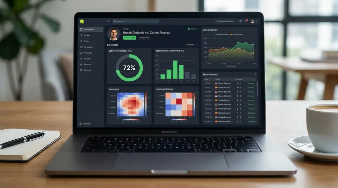 Schermo con statistiche dettagliate di giocatore di tennis