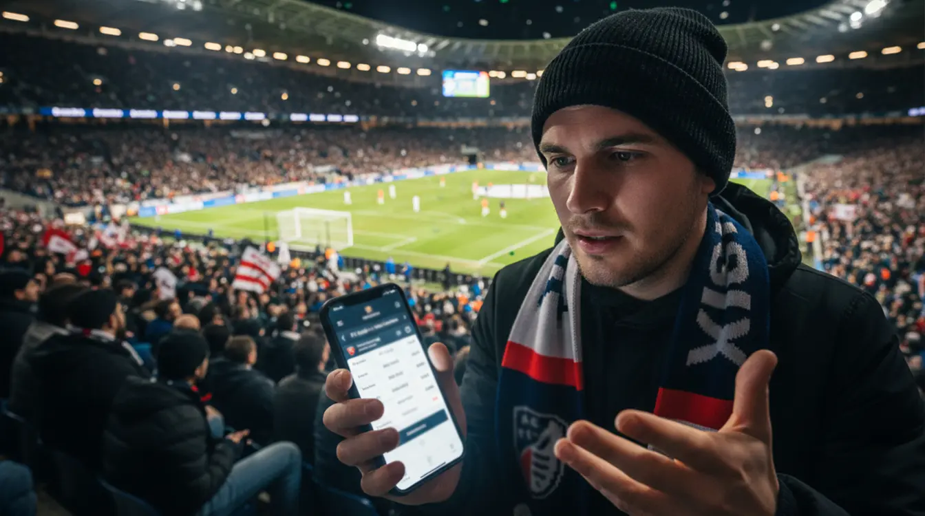 Tifosi allo stadio che controllano scommesse live su smartphone