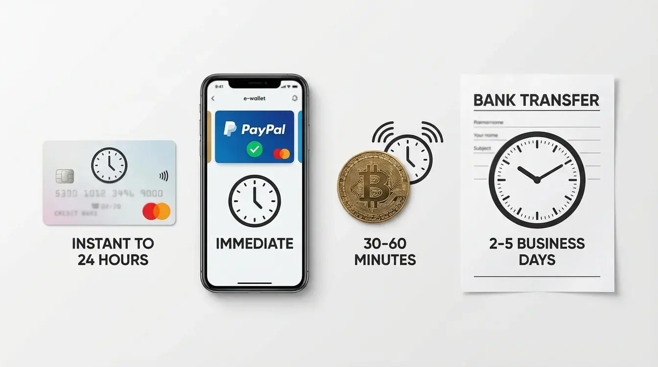 Icone di diversi metodi di pagamento con indicatori di tempo