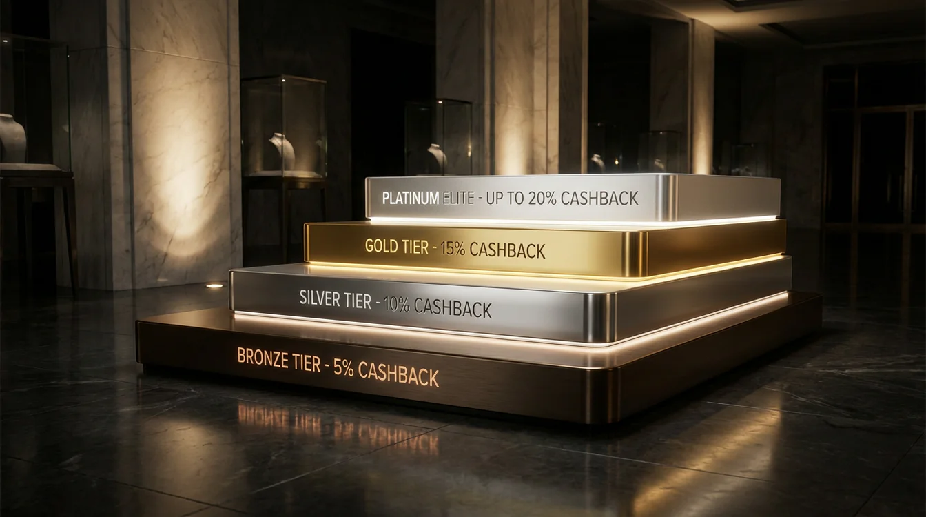 Scala di livelli VIP con percentuali di cashback crescenti