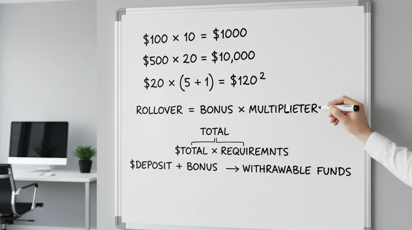 Lavagna con formule matematiche per calcolare requisiti di scommessa