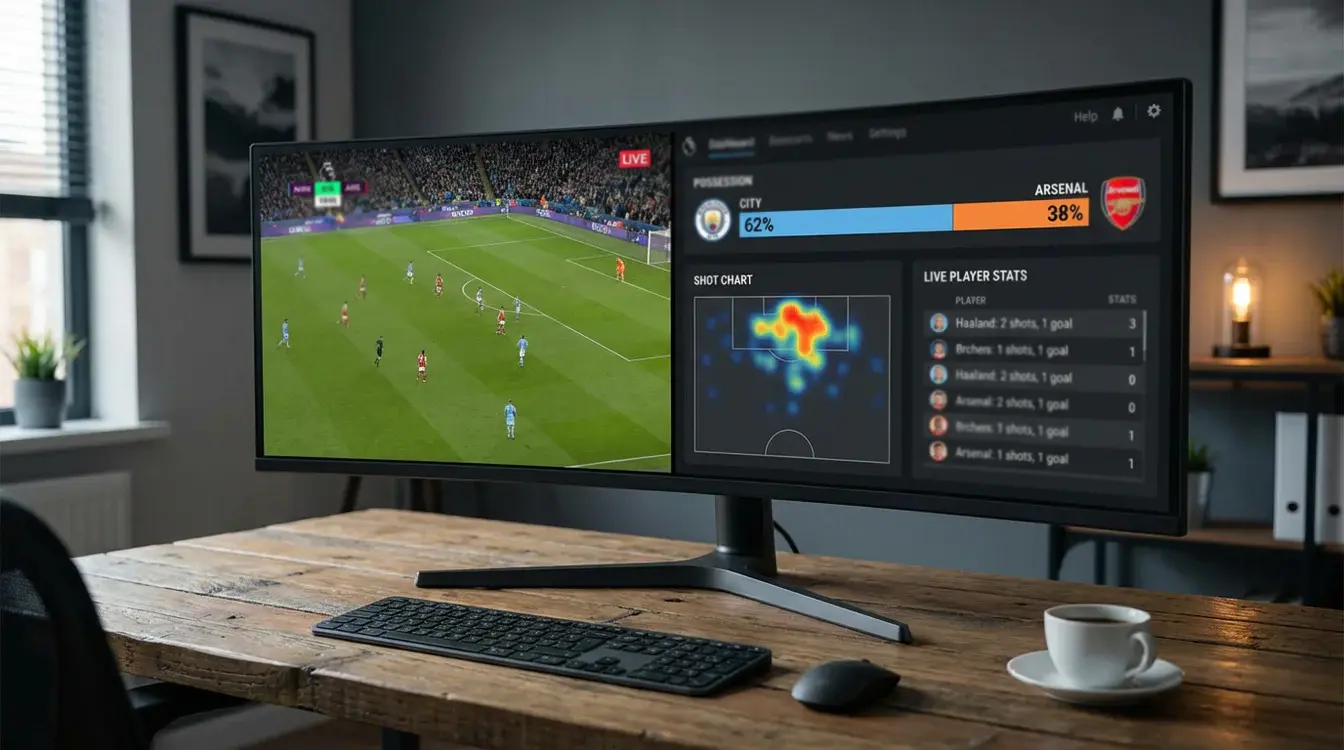 Schermata split con streaming video e statistiche in tempo reale